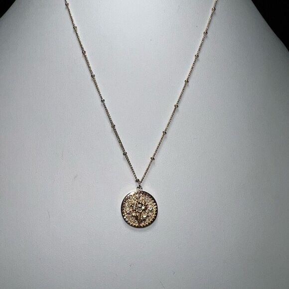 Gold Tone Ball Station Necklace with Flower Cameo Pendant - Picture 1 of 8